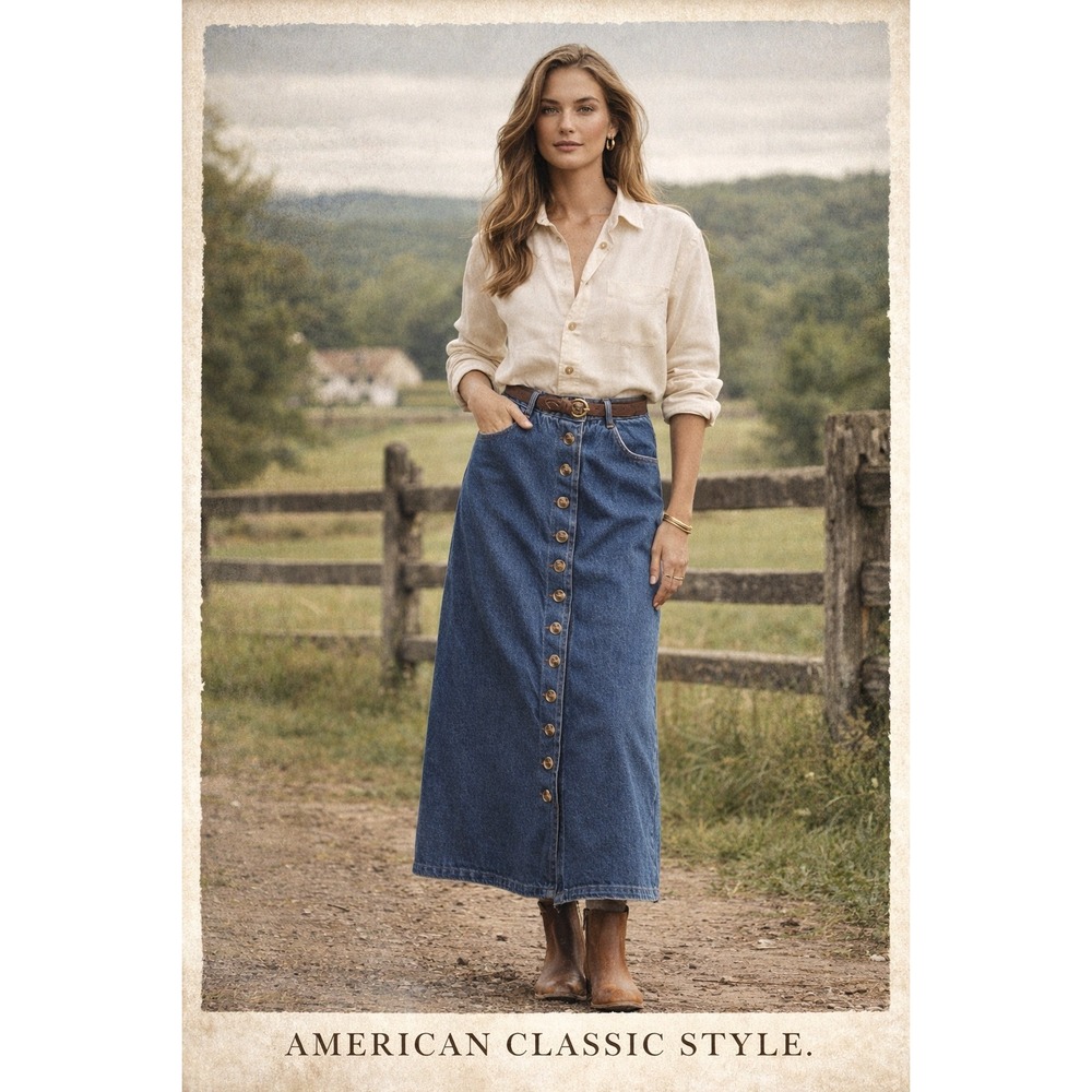 HARVE‎ BENARD by SENARD HOLTZMAN Denim Maxi Skirt Button Front Blue Size 4